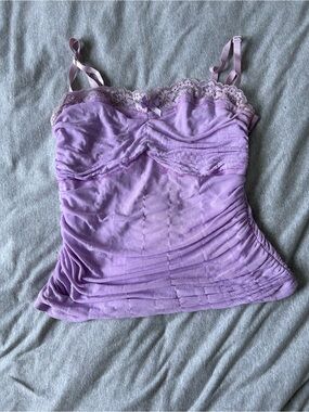 Lavender Lace-Trim Ruched Cami Tank Top